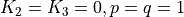 K_2=K_3=0, p=q=1