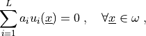 \sum_{i = 1}^{L} a_i u_i(\ul{x}) = 0 \;, \quad \forall \ul{x} \in
\omega \;,